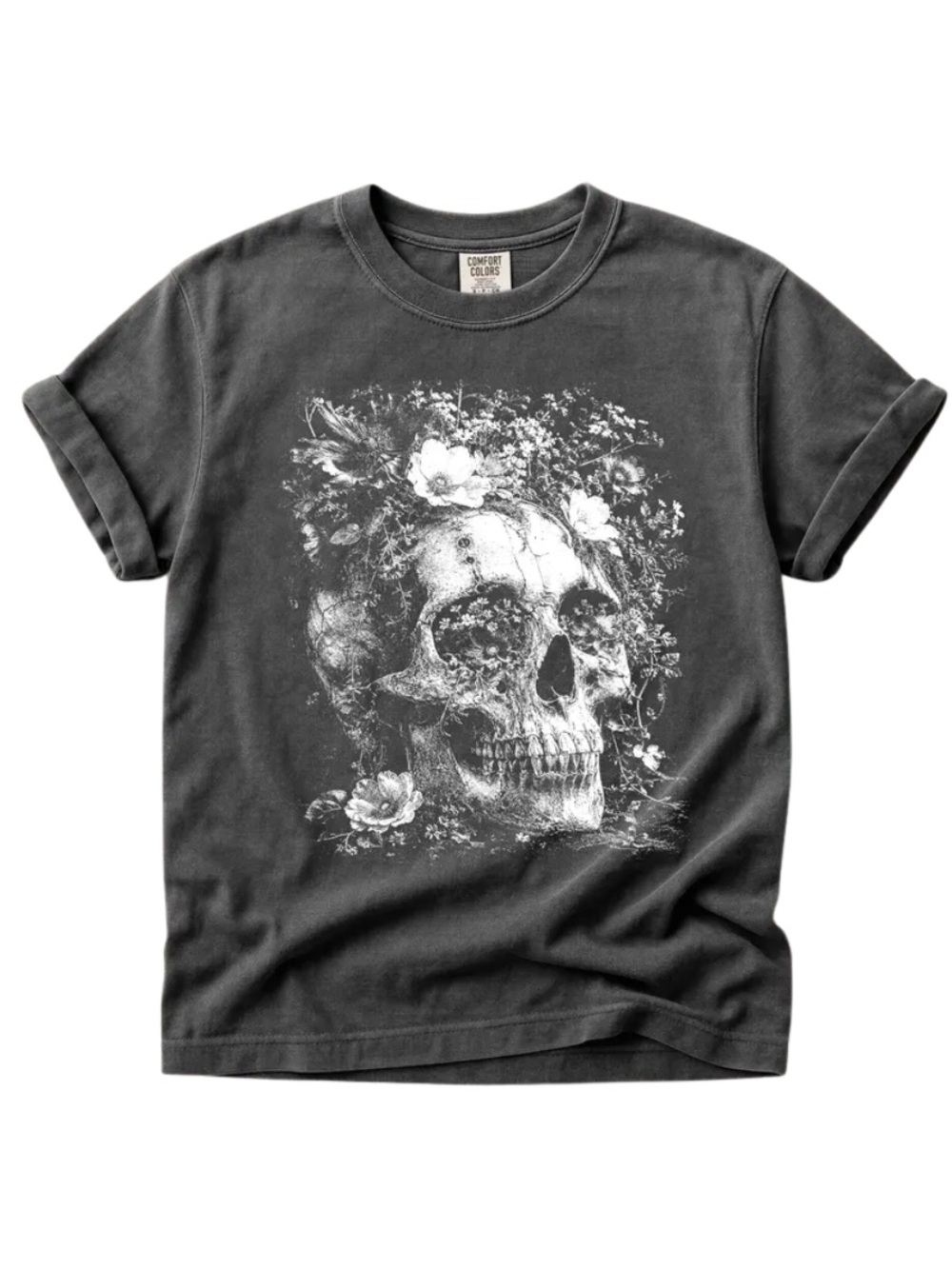 Comfort Colors Pepper Floral Skull Short Sleeve Tee - Women's